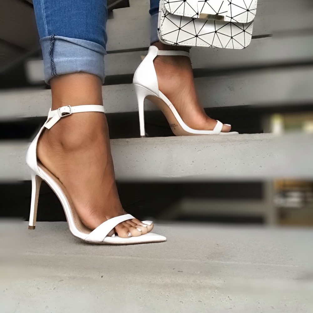 White open toe heels